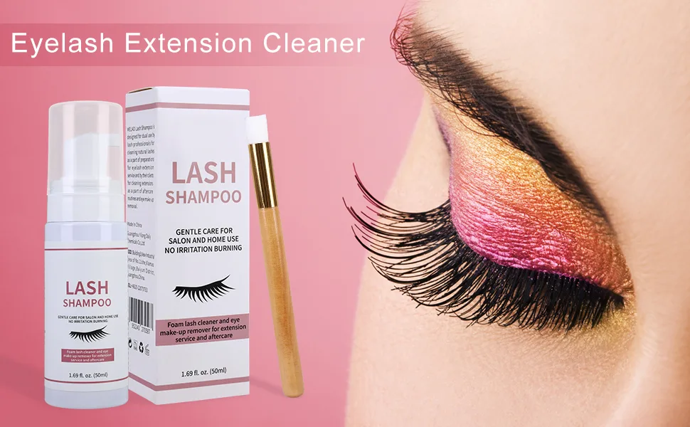 Allbestaye Eyelash Shampoo Eyelash Extension Cleanser Professional Lash Foaming Remover Lash Shampoo Eye Make-up Remover 50ml - Eyelash Extension Cleaner