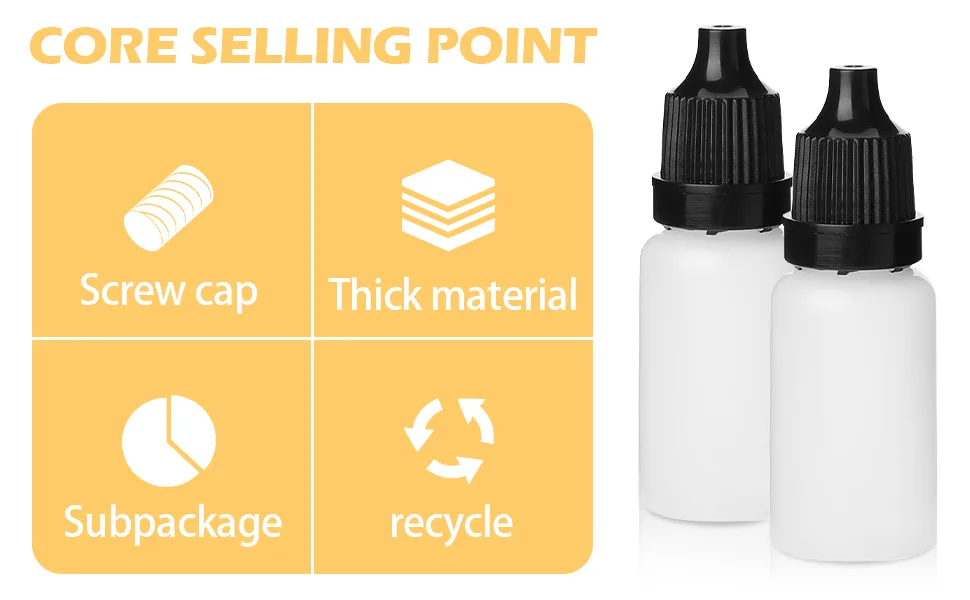Hyber&Cara 50 Pcs 10ml Dropper Bottle Plastic Squeeze Bottle Eye Liquid Dropper with Tamper Evident Screw Top Bonus 2 Funnels and 2 Pipette - Dropper Bottle