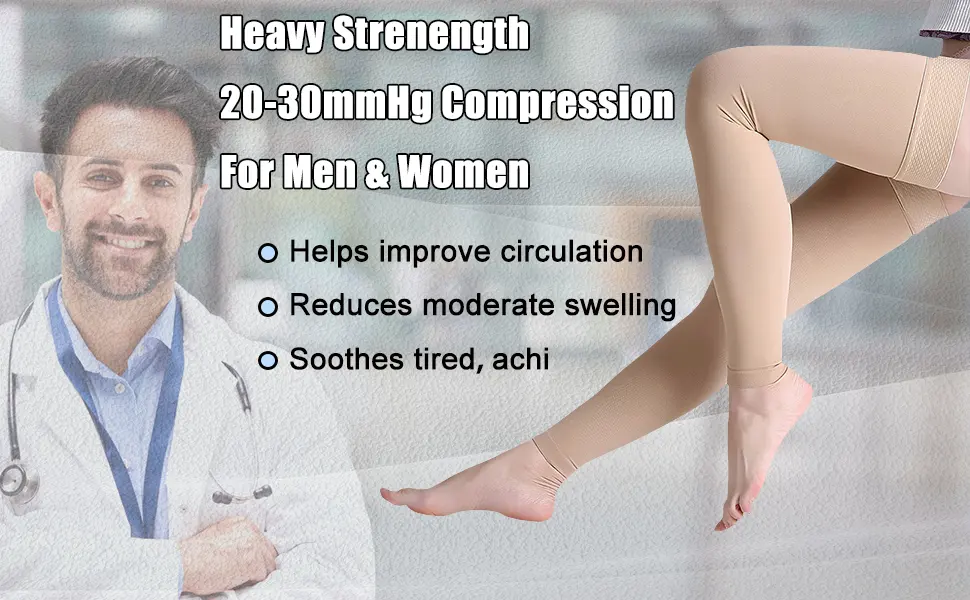 Thigh High Compression Stocking Footless - Pair Thigh-Hi Leg Compression Sleeves Unisex 20-30mmHg Gradient Compression with Silicone Band Opaque Best for Varicose Veins Edema Swelling Black M Medium Black - product information 2