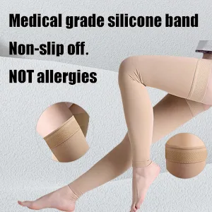 Thigh High Compression Stocking Footless - Pair Thigh-Hi Leg Compression Sleeves Unisex 20-30mmHg Gradient Compression with Silicone Band Opaque Best for Varicose Veins Edema Swelling Black M Medium Black - product information 4