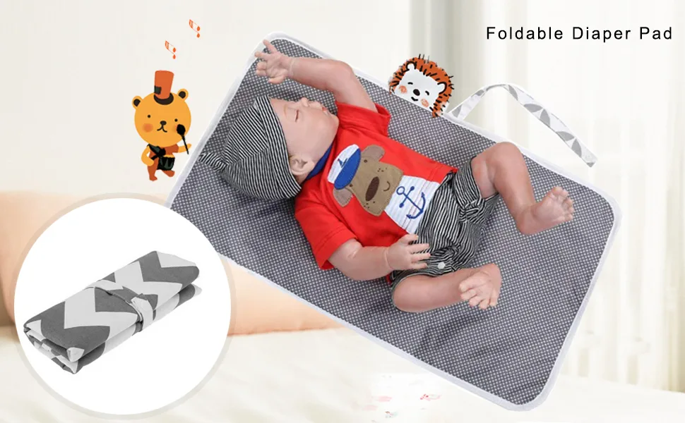Nappy Changing Mat Foldable Diaper Pad Waterproof Travel Changing Mat with Gray Waves for Home Travel Outside(60 * 35 cm /23.62 * 13.77 in) - product information 2