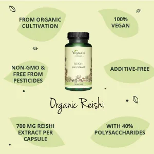 Organic Reishi Extract Vegavero | 8400mg (14:1) Ganoderma Lucidum | with Polysaccharides & Beta Glucans | Mushroom Extract Powder | 90 Capsules | Vegan - joints
