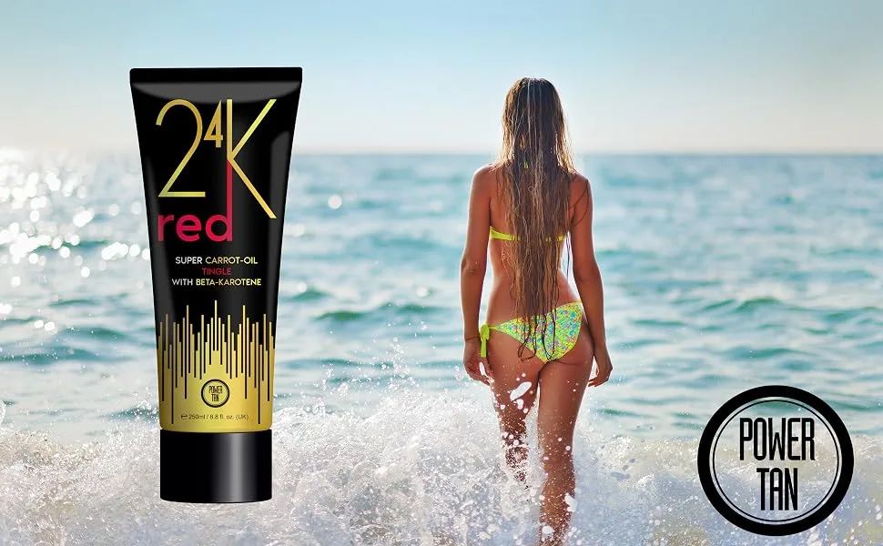 Power Tan 24K Red Tingle Sunbed Tanning Lotion Accelerator 250ml - 24KR Model shot w logo
