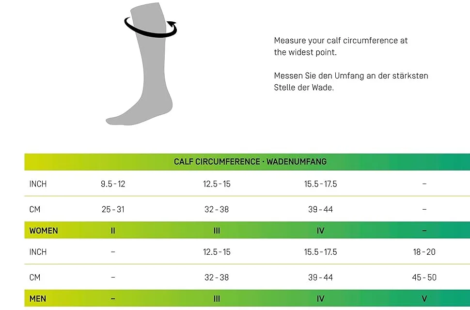 CEP - ULTRALIGHT COMPRESSION CALF SLEEVES for men | Calf sleeves with compression V Mint/Grey - Size chart: