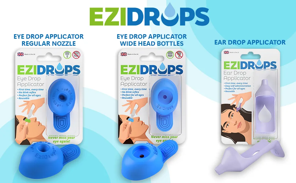 EziDrops - Eye Drop Dispenser Aid - Easy Eye Drop Applicator - Safe & Easy Vision Care (Blue) - EZIDROPS EYE EAR DROP APPLICATOR