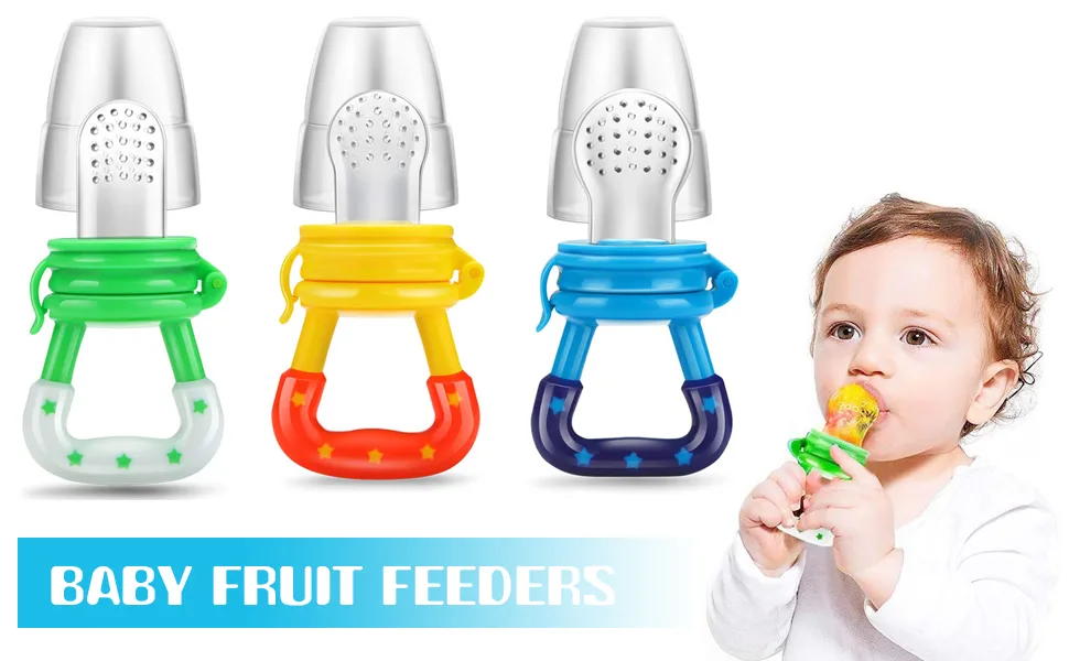 Wendergo Teething Dummy Baby Fruit Feeder Pacifier Weaning Dummies Set Silicone Food Feeders for Babies Infants Toddlers 3 Different Sizes Teething Toy Teether in Appetite Stimulating Colours - fruit feeder for baby