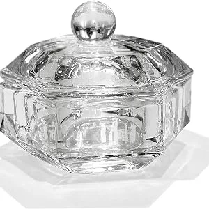 JND Professional Acrylic Liquid Monomer Small Dappen Dish + Lid Glass Crystal Bowl Nail Art Powder Cup (Hexagon) - mini dd hex side