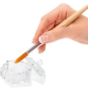 JND Professional Acrylic Liquid Monomer Small Dappen Dish + Lid Glass Crystal Bowl Nail Art Powder Cup (Hexagon) - mini hex dd with brush