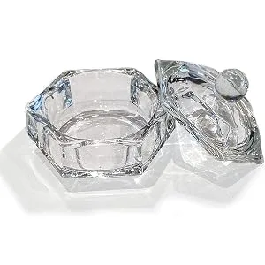 JND Professional Acrylic Liquid Monomer Small Dappen Dish + Lid Glass Crystal Bowl Nail Art Powder Cup (Hexagon) - Mini PB DD open