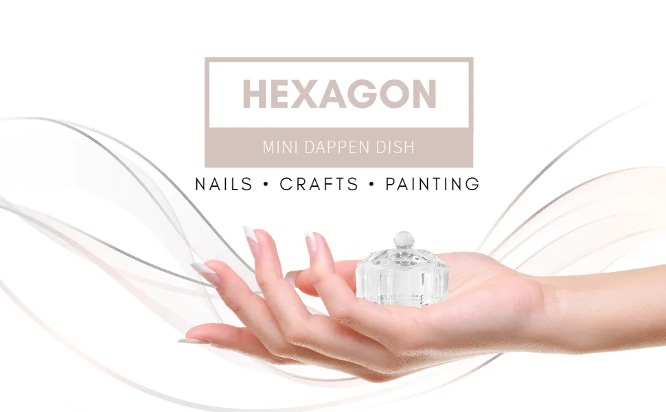 JND Professional Acrylic Liquid Monomer Small Dappen Dish + Lid Glass Crystal Bowl Nail Art Powder Cup (Hexagon) - small hex dd on hand