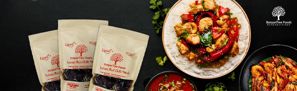 BanyanTree Foods Kashmiri Red Chilli Whole 100g All Natural Indian Origin 100 g (Pack of 1) - Kashmiri Red Chilli