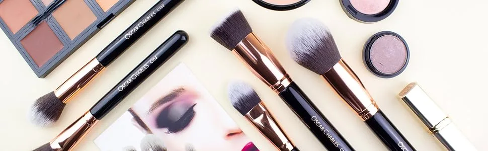 Oscar Charles Makeup Brush Set 12 Piece Makeup Brushes Set Professional Six Face Make up Brushes & Six Eye Makeup Brushes Set - Rose Gold - oscar charles beauty makeup brushes
