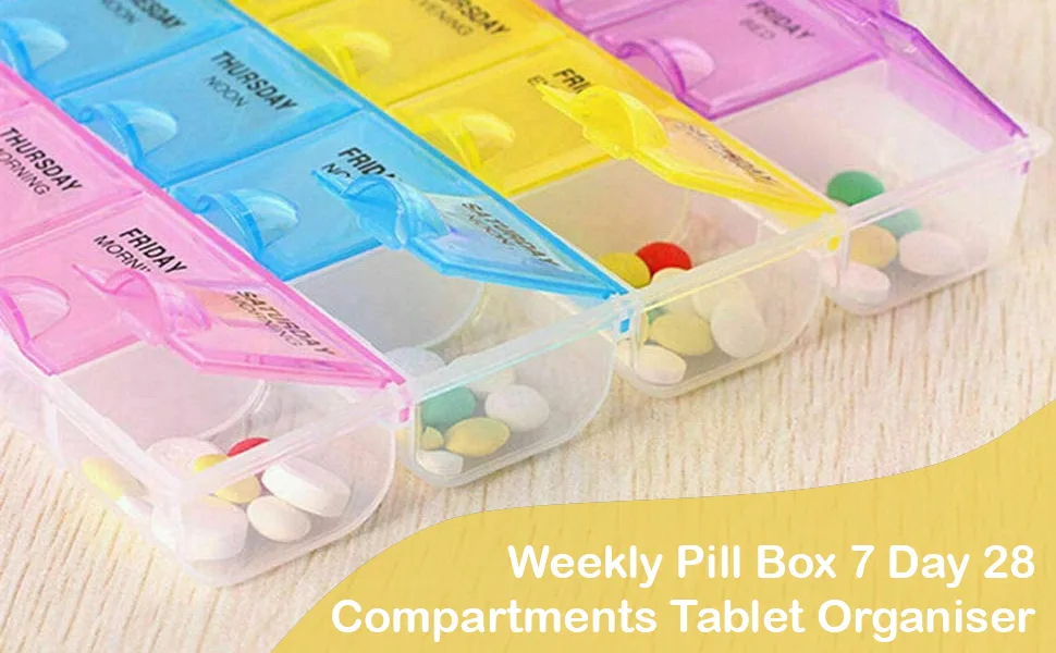 REQUISITE NEEDS Weekly Pill Box 7 Day 28 Compartments Tablet Organiser with Labels for Medicines Supplements Vitamins Cod Liver Oil - product information 2