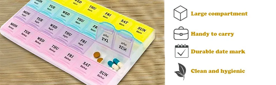 REQUISITE NEEDS Weekly Pill Box 7 Day 28 Compartments Tablet Organiser with Labels for Medicines Supplements Vitamins Cod Liver Oil - product information 3