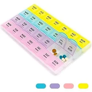 REQUISITE NEEDS Weekly Pill Box 7 Day 28 Compartments Tablet Organiser with Labels for Medicines Supplements Vitamins Cod Liver Oil - product information 6