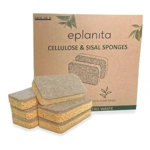 eplanita Natural Plant Based Scrub Sponges (6 Pack) Non-Scratch Biodegradable Eco Scourers for Kitchen and Bathroom 6 Count (Pack of 1) - eplanita cellulose and sisal sponges 6 pack zero waste cleaning wood pulp