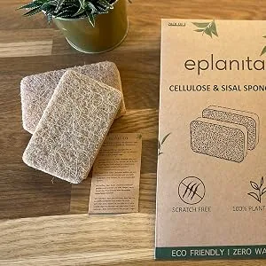 eplanita Natural Plant Based Scrub Sponges (3 Pack) Non-Scratch Biodegradable Eco Scourers for Kitchen and Bathroom 3 Count (Pack of 1) - cellulose sponges with sisal scrub from eplanita