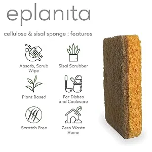 eplanita Natural Plant Based Scrub Sponges (3 Pack) Non-Scratch Biodegradable Eco Scourers for Kitchen and Bathroom 3 Count (Pack of 1) - natural eplanita sponges zero waste kitchnen dishwashing