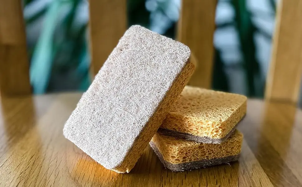 eplanita Natural Plant Based Scrub Sponges (3 Pack) Non-Scratch Biodegradable Eco Scourers for Kitchen and Bathroom 3 Count (Pack of 1) - Natural kitchen sponges & scourers from eplanita