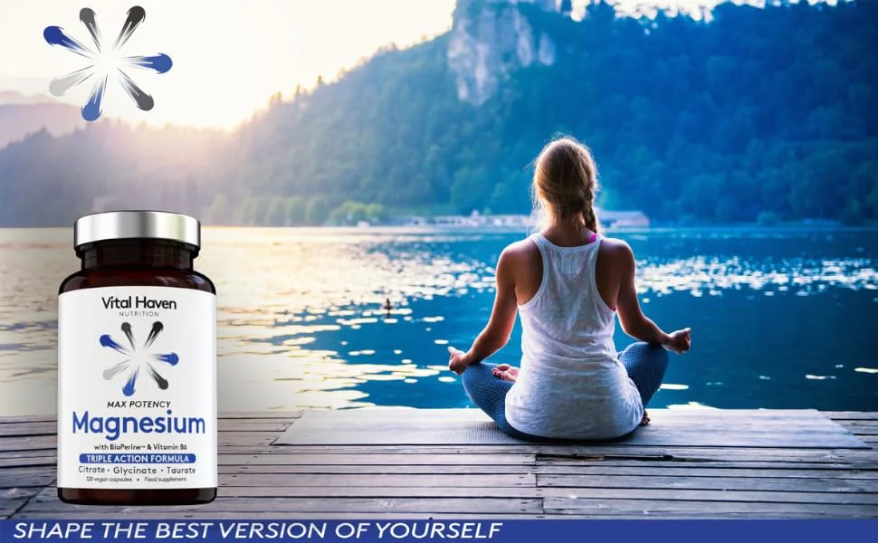 Complex Triple Action Formula - Magnesium Citrate + Glycinate + Taurate and Vitamin B6 with Bioperine for Maximum Absorption - Max Potency - Premium Ingredients - Vegan - Made in The UK - Magnesium