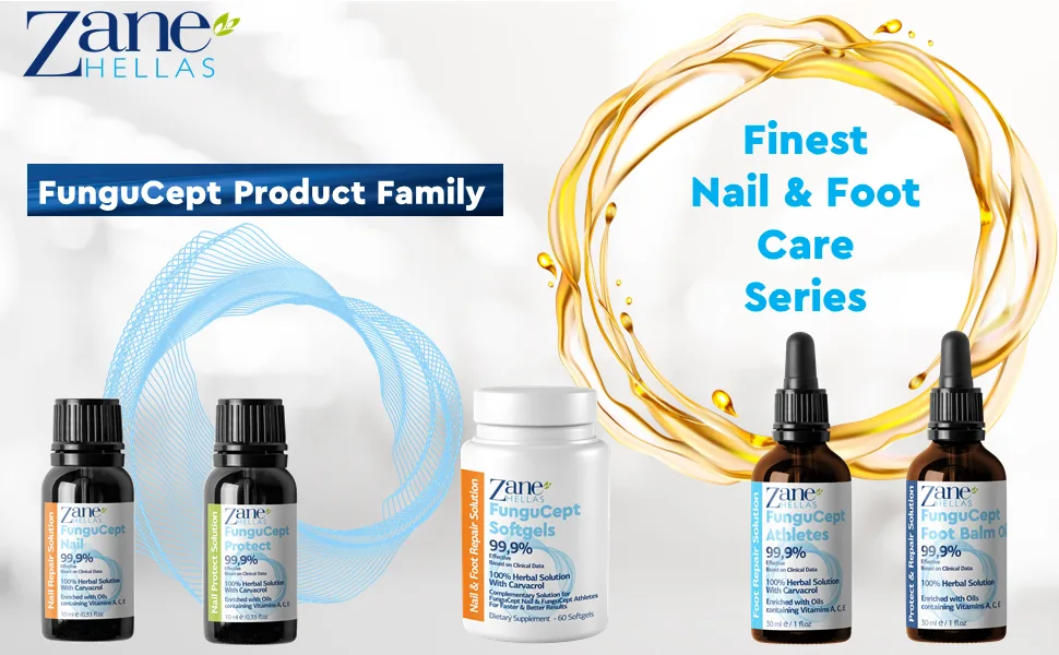 Zane Hellas FunguCept Complete. Nail Solution for Discolored Thickened and Crumbled Nails Visible Results in 4 Weeks.0.33 oz -10ml and 60 Softgels. - Antifungal Treatment