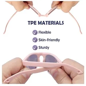 PIKACOOL Baby Sunglasses with strap Classic Square Frame UV400 Protection for Infant Toddler Girl Boy Age 0-24 Months - Soft and flexible material