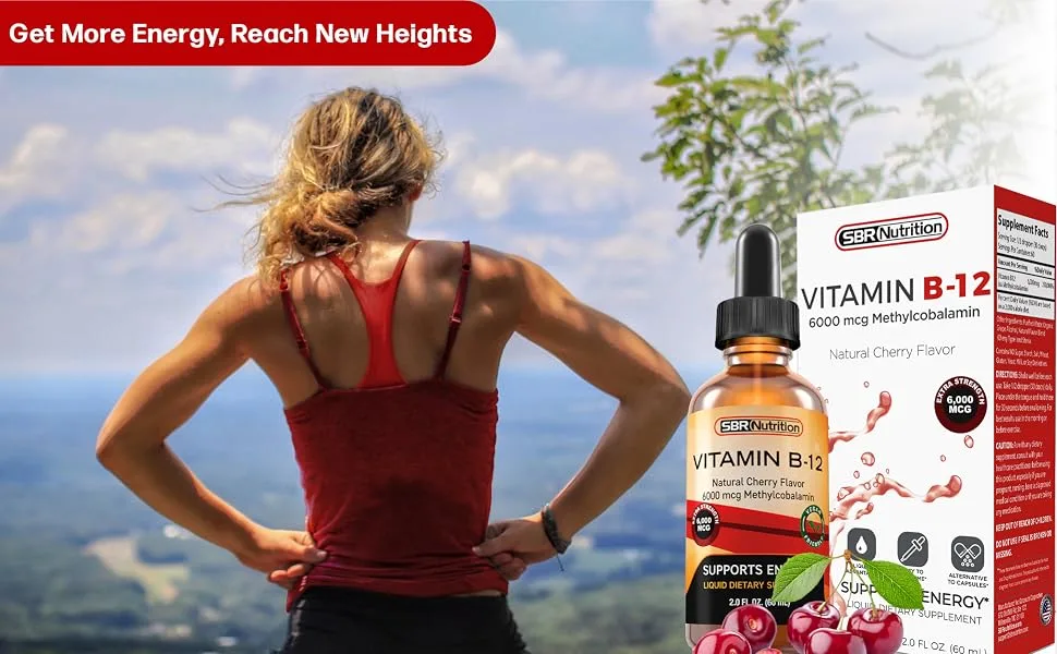 MAX Absorption Vitamin B12 Sublingual Liquid Drops 6000mcg Methylcobalamin Per Serving 60 Servings Non-GMO Vegan Friendly - Energy