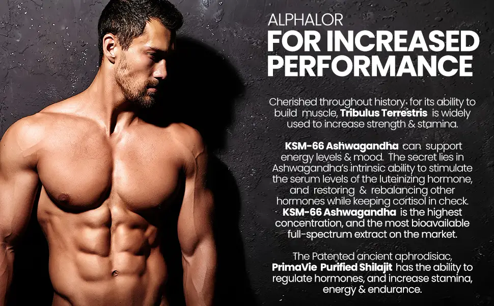 Nutrinly Alphalor Performance Support | Powerhouse Formula | High Strength Tribulus Terrestris Extract Ashwagandha KSM-66 PrimaVie Shilajit EuryGold elevATP & More 30 Servings - Made in The U.K - Testosterone Booster for men boosters