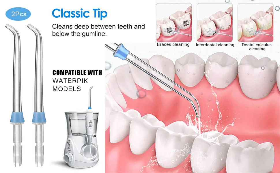2Pcs Replacement Classic Jet Tips for Flosser WP100 WP250 WP300 WP450 WP660 WP900Other Oral Irrigators(Blue) - product information 2