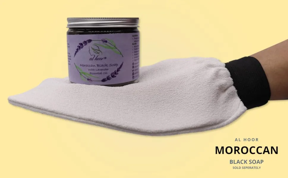 GENUINE Moroccan Kessa Body Exfoliating Mitt Glove - Premium Quality Exfoliating Mitt For Dead Skin And Fake Tan Removal (WHITE) - Moroccan Black Soap Plus White Kessa Mitt