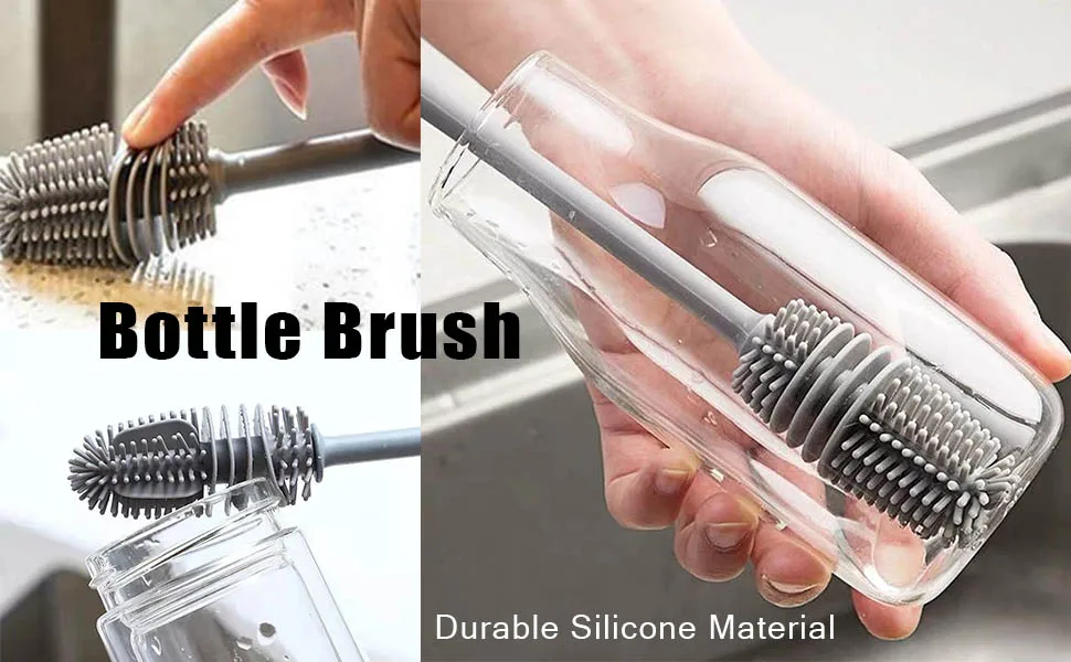 Baby Bottle Brush Long Handle Soft Silicone Bottle Cleaner Brush for Cleaning Bottles Glass Cup Thermoses Various Containers(Grey) - product information 2