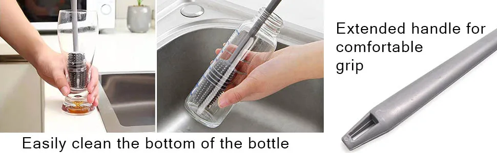 Baby Bottle Brush Long Handle Soft Silicone Bottle Cleaner Brush for Cleaning Bottles Glass Cup Thermoses Various Containers(Grey) - product information 3