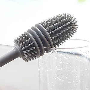Baby Bottle Brush Long Handle Soft Silicone Bottle Cleaner Brush for Cleaning Bottles Glass Cup Thermoses Various Containers(Grey) - product information 5