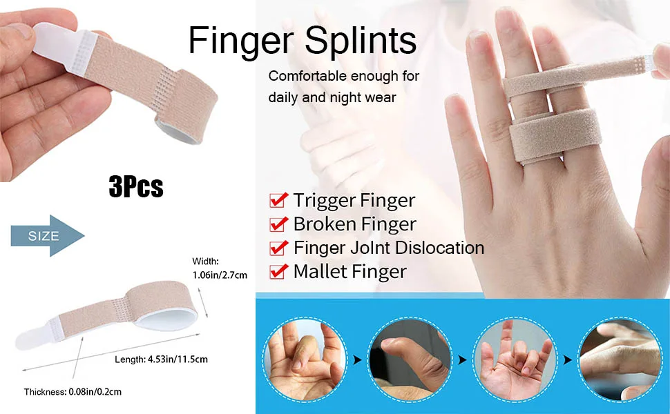 selcouth yyds 3Pcs Finger Splints Finger Buddy Wraps for Mallet Fingers Osteoarthritis Finger Joint Curled Finger Broken Finger - product information 2
