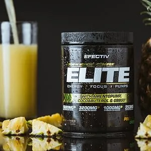 Efectiv Elite Premium Pre Workout Intensifier - Enhanced Energy - Helps Focus - Provides Pumps - with Amentopump Cocoabuterol and GBBGO - 420grams (Strawberry Lime) - Yellow