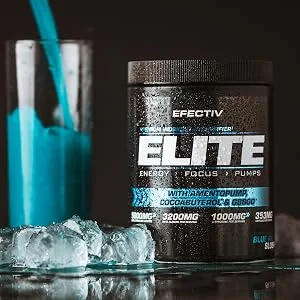 Efectiv Elite Premium Pre Workout Intensifier - Enhanced Energy - Helps Focus - Provides Pumps - with Amentopump Cocoabuterol and GBBGO - 420grams (Blue Razz Slush) - Blue