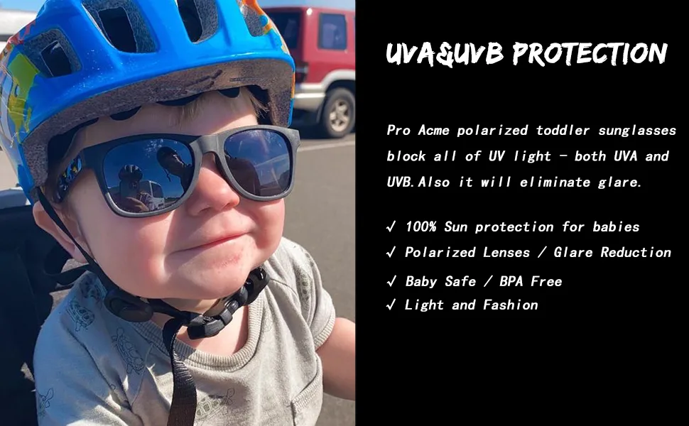 Pro Acme TPEE Polarized Baby Sunglasses with Strap Flexible Durable Toddler Sunglasses for 0-24 Months Blue Dark Blue Frame | Grey Lens - product information 5