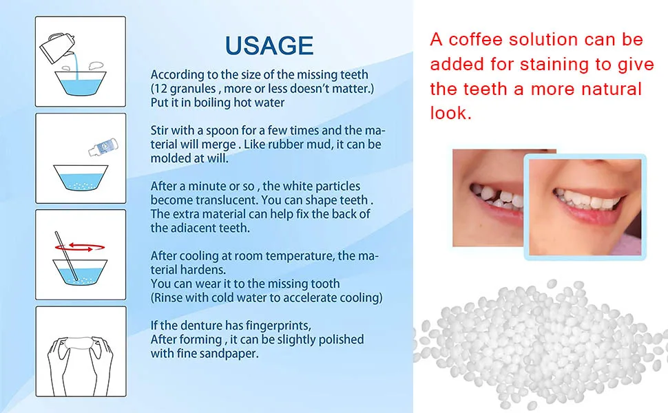 Temporary Tooth Repair Kits Dental Repair Denture Repair Beads for Temporary Fixing Filling Missing Broken Tooth Moldable Fake Teeth - product information 3