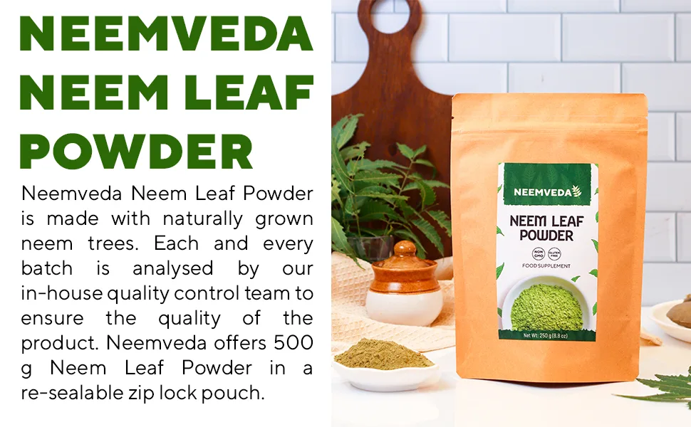 Neemveda Neem Leaf Powder 250 Grams (Azadirachta Indica) for Eating Organically Grown Premium Quality Neem Powder - Neem Leaf Powder
