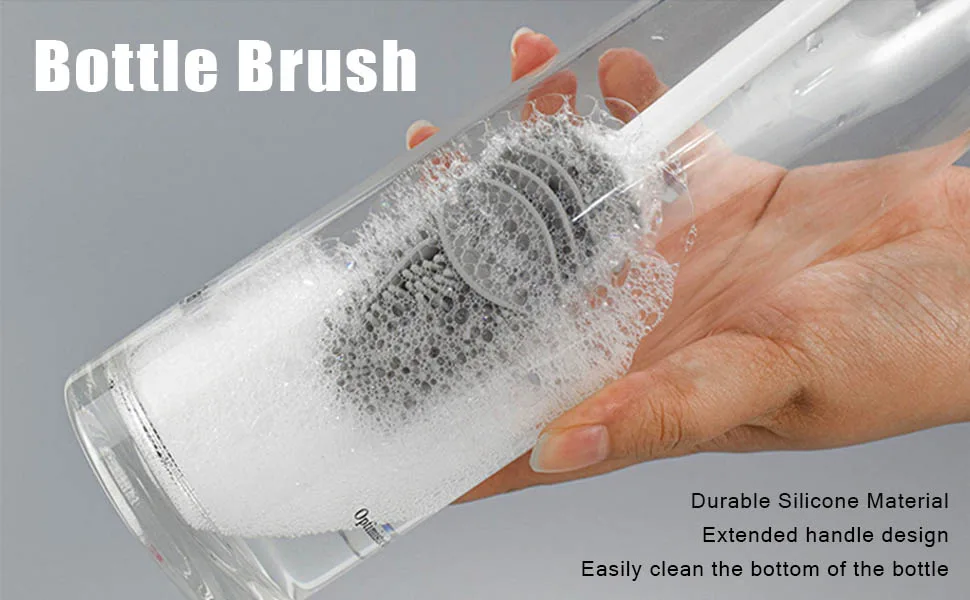 Baby Bottle Brush Long Handle Soft Silicone Teat Brush for Cleaning Bottles Cups All Containers(White) - product information 2