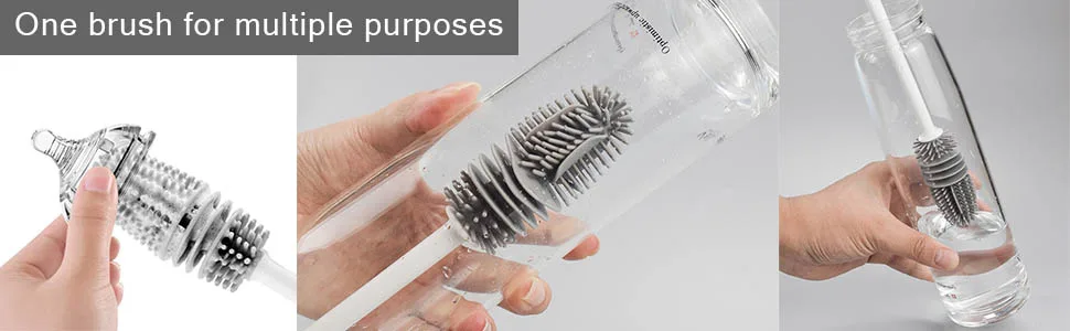 Baby Bottle Brush Long Handle Soft Silicone Teat Brush for Cleaning Bottles Cups All Containers(White) - product information 3