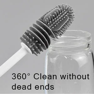 Baby Bottle Brush Long Handle Soft Silicone Teat Brush for Cleaning Bottles Cups All Containers(White) - product information 5