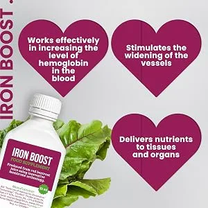 High Strength Beetroot Juice Iron Boost - Gentle Iron Supplements for Women and Men - Liquid Iron Supplement for Increasing Haemoglobin and Physical Performance - Beetroot Extract Juice (6 x 50ml) - Iron Boost