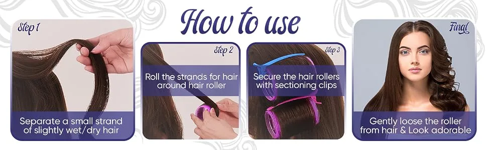 DEALFREE.24 33 PCS Hair Rollers Set | 18 Self Grip Velcro Rollers for hair Volume (45+35+25mm) 12 Curl Clips 1 Tail Comb & 1 Braid Device | Large Hair Rollers with Clips for Effortless Curling - Rollers for hair