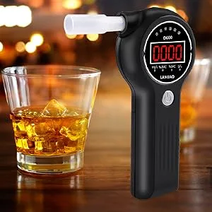 LAMJAD Breathalyser alcohol tester with 10 mouthpieces alarm light and LED display portable alcohol tester for personal and professional use D600 - 4 UK