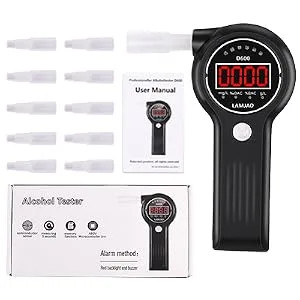LAMJAD Breathalyser alcohol tester with 10 mouthpieces alarm light and LED display portable alcohol tester for personal and professional use D600 - product information 4
