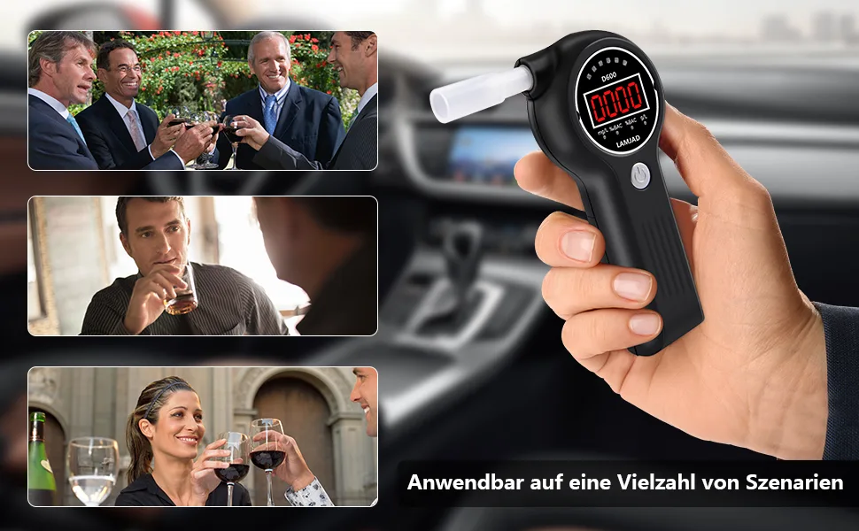 LAMJAD Breathalyser alcohol tester with 10 mouthpieces alarm light and LED display portable alcohol tester for personal and professional use D600 - product information 6