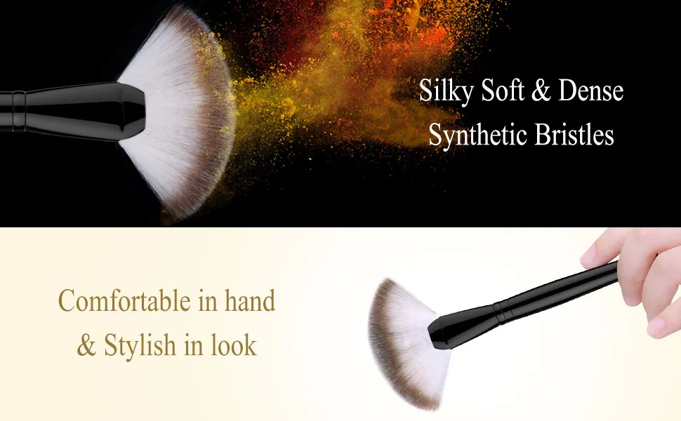 Luxspire Fan Makeup Brush Single Large Soft & Dense Face Blush Powder Foundation Brushes Professional Highlighting Make Up Brush Makeup Tool Black Brown + White + Black Fan - product information 3