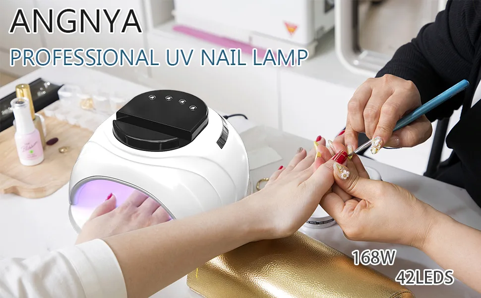ANGNYA Nail Lamp 168W UV Light with 4 Timer Setting UV Nail lamp Large Space with Automatic Sensor Portable Handle Professional Nail Dryer for Nail Art White - nail lamp