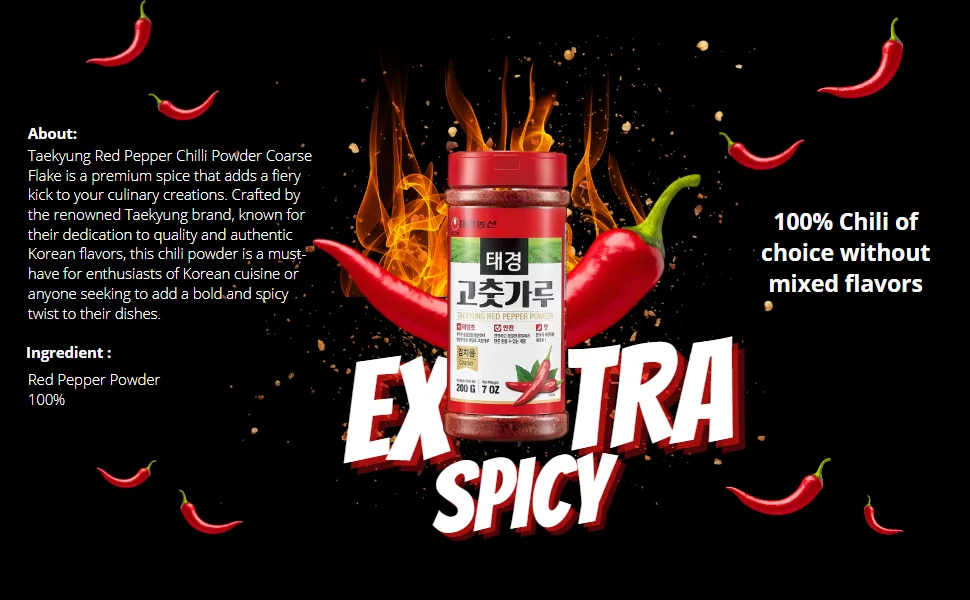 Taekyung Red Pepper Chilli Powder Coarse Flake 200g - Halal Vegan Gluten Free Vegetarian - Red Pepper Chilli Powder Coarse Flake